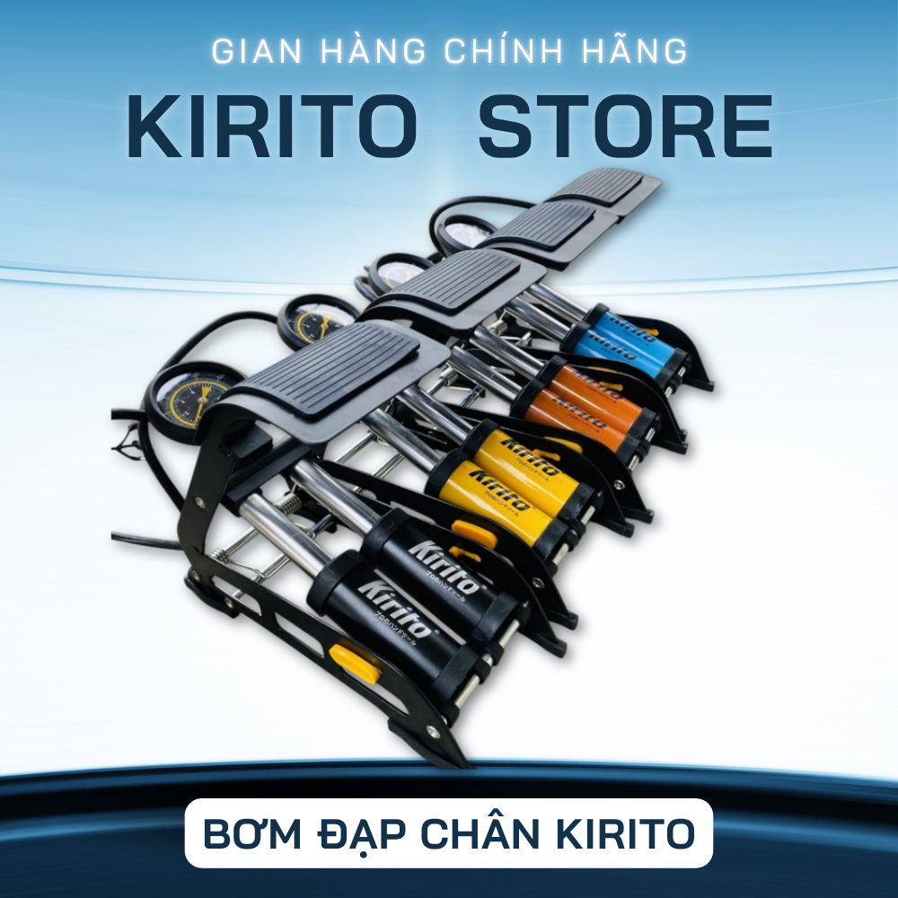 Bơm đạp chân 2 ống KIRITO dành cho xe đạp ô tô xe máy có đồng hồ đo áp suất