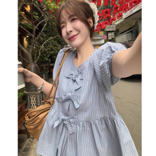    TẶNG KÈM ÁO QUÂY  Áo babydoll cột dây tay phồng dáng xoè minisize và bigsize 