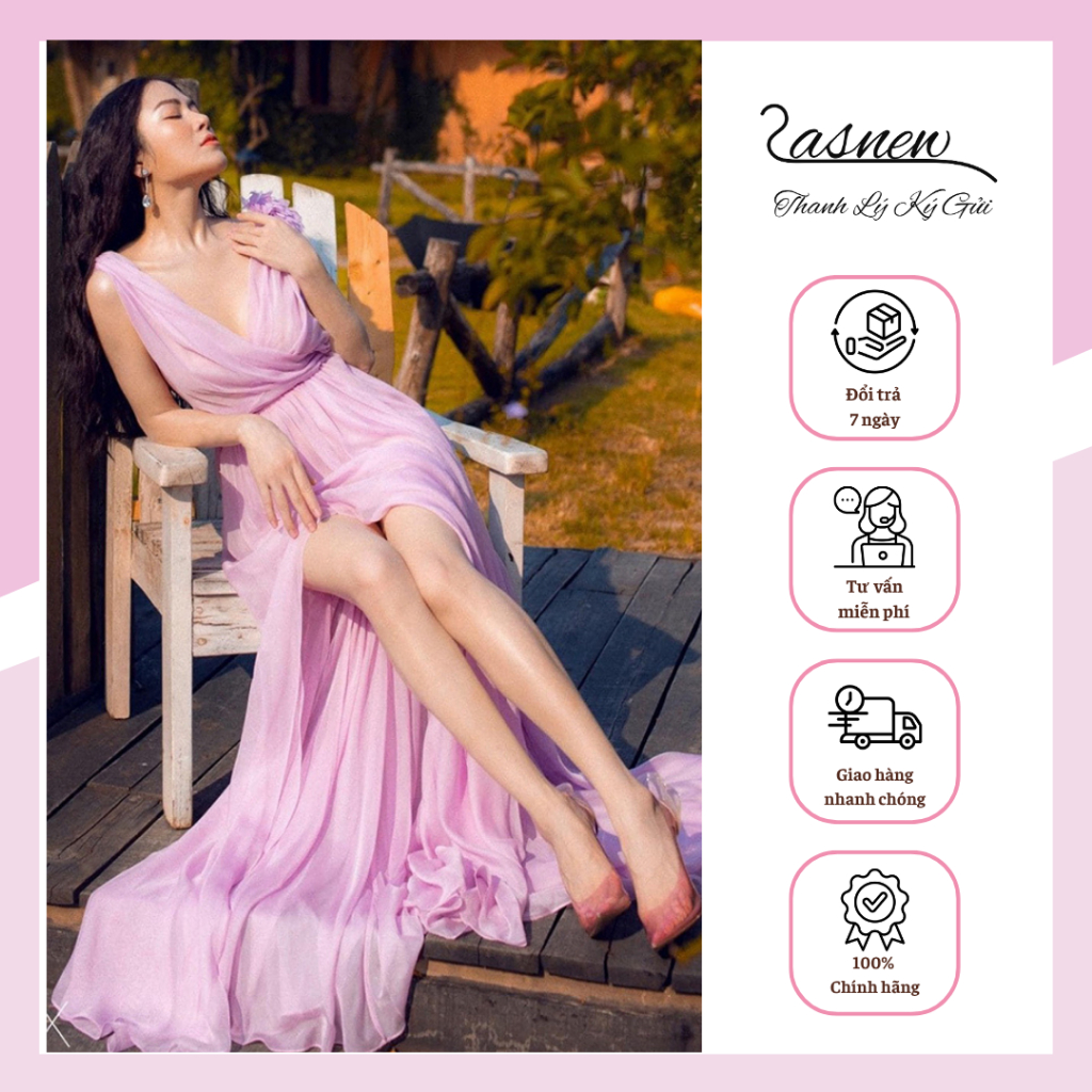 THANH LÝ - Đầm 21SIX maxi xẻ tà voan mỏng màu tím - Size L - Hàng hiệu 2hand 21SIX-28