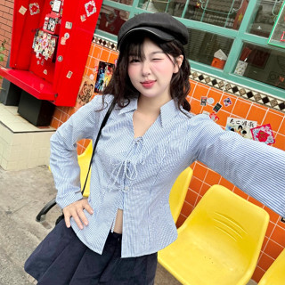 Áo Sơ Mi Chiết Eo GAGO BRAND Thiết Kế Loe Nhẹ Ôm Dáng Thắt Dây Trước Giữa GA5117