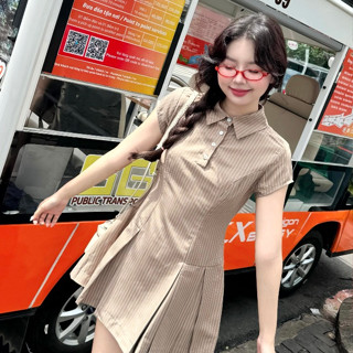 Đầm Sơ Mi GAGO BRAND Xếp Ly Ngắn Trẻ Trung Năng Động Phong Cách Style Thể Thao