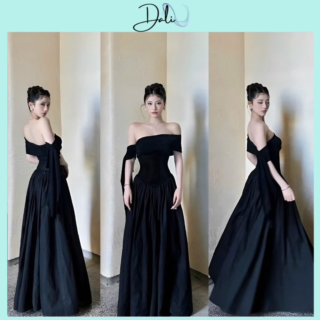 Đầm Trễ Vai Lệch Vạt Thả Phối Thô