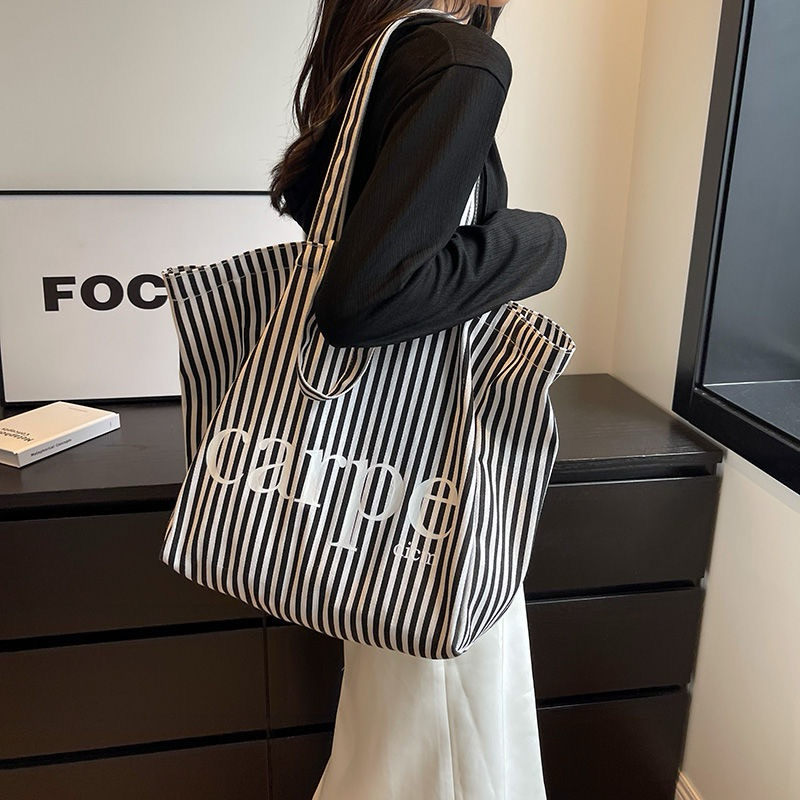 [Sẵn + Hỏa tốc] 𝐍𝐚𝐢𝐢.𝐨𝐫𝐝𝐞𝐫 | Túi tote sọc lớn, phong cách vintage, vải canvas, đeo vai đi học đi chơi - N306