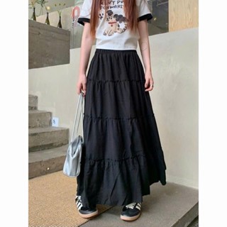 Chân váy dáng dài kẻ caro thô xoè tầng nữ vitage