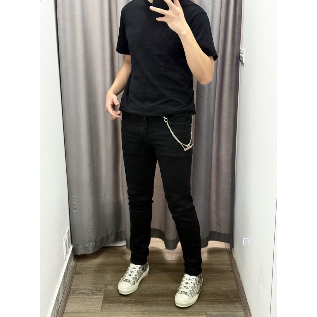 Auth 1:1 Quần Jean Dsquared2 Đen Trơn Zip Khoá Hông Kèm Xích, Chữ Thêu Sau Túi. Chất Vải Mềm Co Dãn 