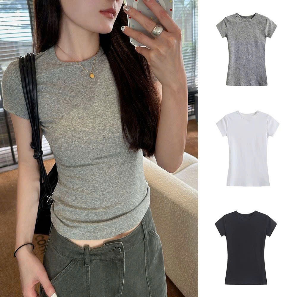 Áo Babytee Thun Trơn Cổ Tròn Chất Tăm Co Giãn Dễ Phối Đồ Nữ | BigBuy360 - bigbuy360.vn