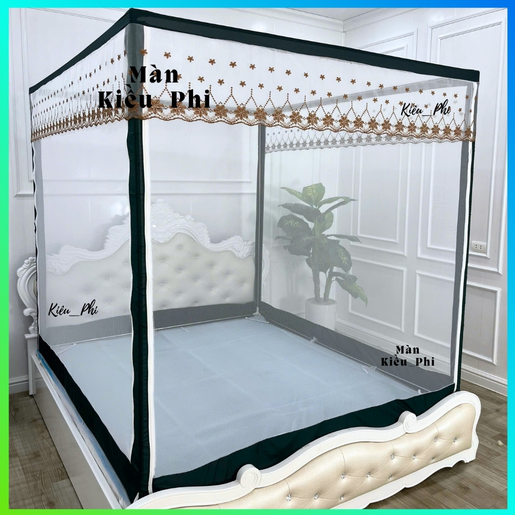 Màn khung vuông ngủ cao cấp, mùng ngủ chống muỗi inox không khoan tường 1m4, 1m6, 1m8, 2m2 cao cấp