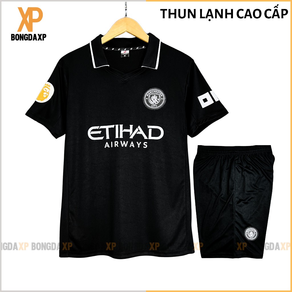 Quần Áo Đá Bóng Manchester City Đen 2025, Đồ Đá Banh Vải Thun Lạnh Cao Cấp