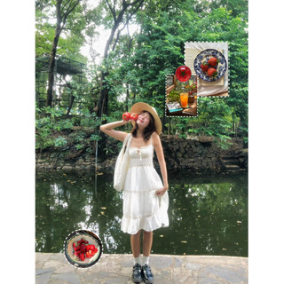  Đầm  Váy 2 Dây Trắng TINH KHÔI Phối Ren 3 Tầng Có Thun Co Giãn Ôm Dáng Dễ Thương  Vintage 
