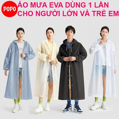 Áo mưa EVA dùng 1 lần siêu nhẹ, bản khoá bấm tiện lợi, chống thấm nước cho người lớn và trẻ em