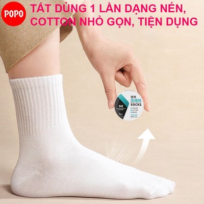 Tất giấy dùng 1 lần nam nữ POPO 100% cotton dạng nén, thoáng khí, thấm hút mồ hôi, dễ dàng mang theo