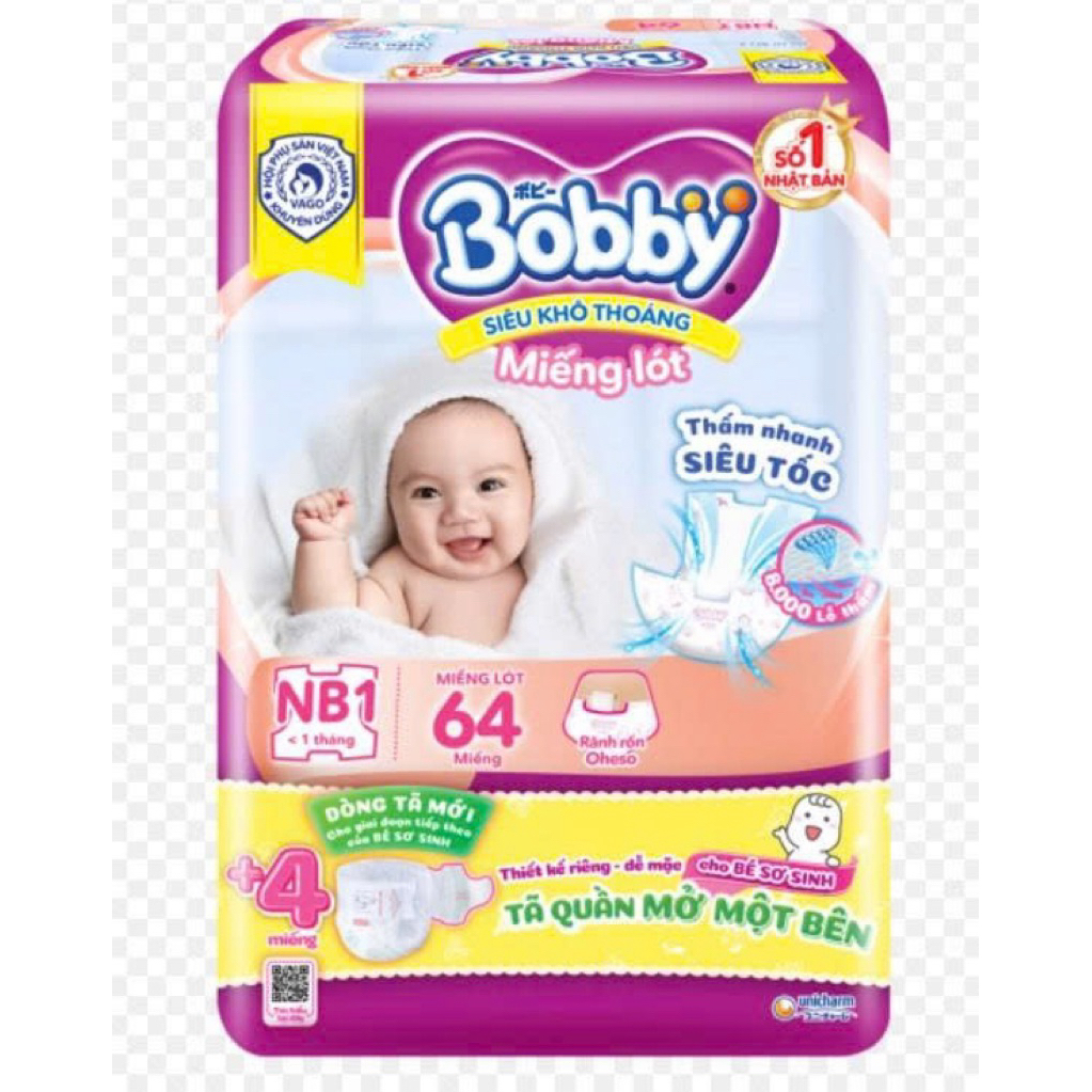Miếng lót sơ sinh Newborn 1 (NB1) Bobby gói 64 miếng, gói 108 miếng