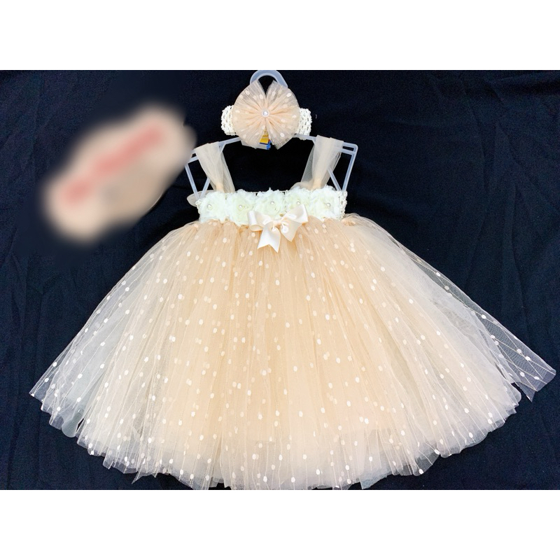 váy tutu kem pha lưới chấm bi xinh yêu cho bé