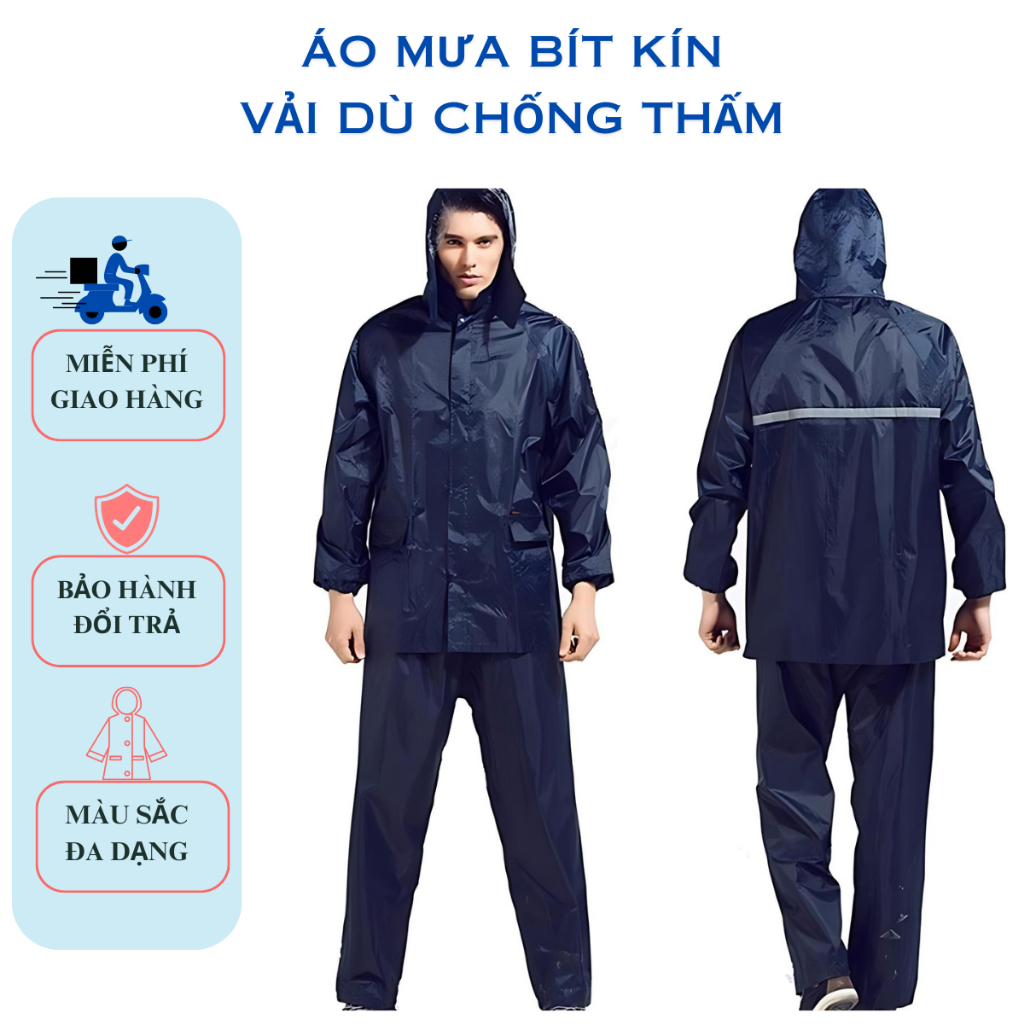 ( ÁO MƯA BỘ HÀNG CÔNG TY ) Áo Mưa Bộ Vải Dù Siêu Bền Không Thấm Nước Size Từ 40 Tới 90kg