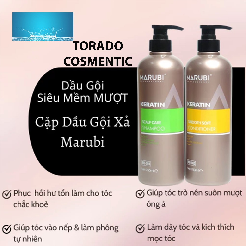 Dầu gội đầu cặp xả gội MARUBI 750ML chiết xuất collagen,keratin giúp phục hồi tóc hư tổn