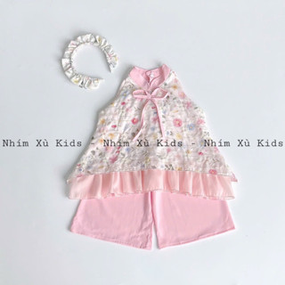   4-28kg  Sét Yếm Hoa thêu 2 Tầng NHÍM XÙ KIDS Chất Thô Lụa Tằm Ướt Cho Bé Gái S034 