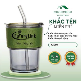[Miễn Phí Khắc Tên] Cốc thủy tinh CHOUCHOU Gorgous có ống hút và bao da đi kèm 420 ml - Có 6 Màu