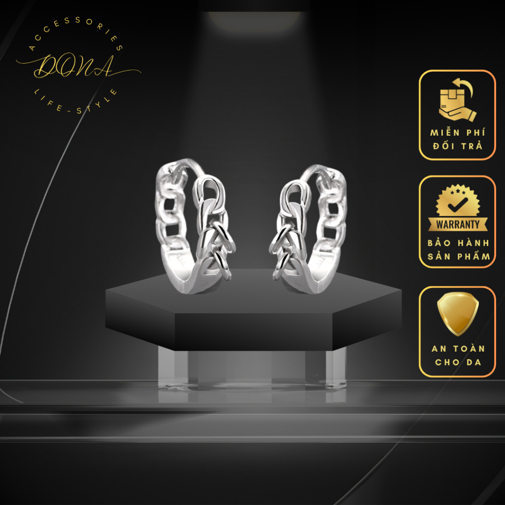 Khuyên Tai Bạc Tròn S925, Bông Tai Bạc S925 Dona Chain Cho Nam [210295]