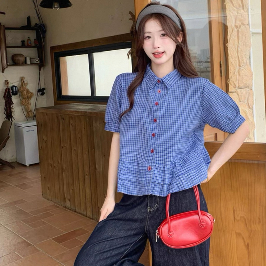 [có big size] áo sơ mi kẻ sọc phôi bèo tầng xinh xắn minisize bigsize | BigBuy360 - bigbuy360.vn