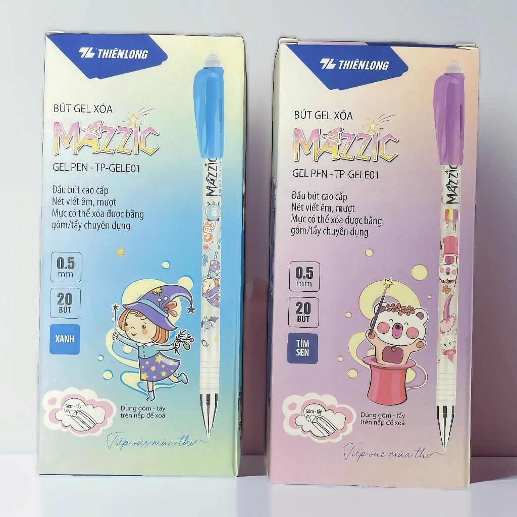  Combo Bút gel xóa được TP-GELE01 ngòi 0.5m xanh đen tím bút mực gel xoá được viết trơn có gôm trên nắp 