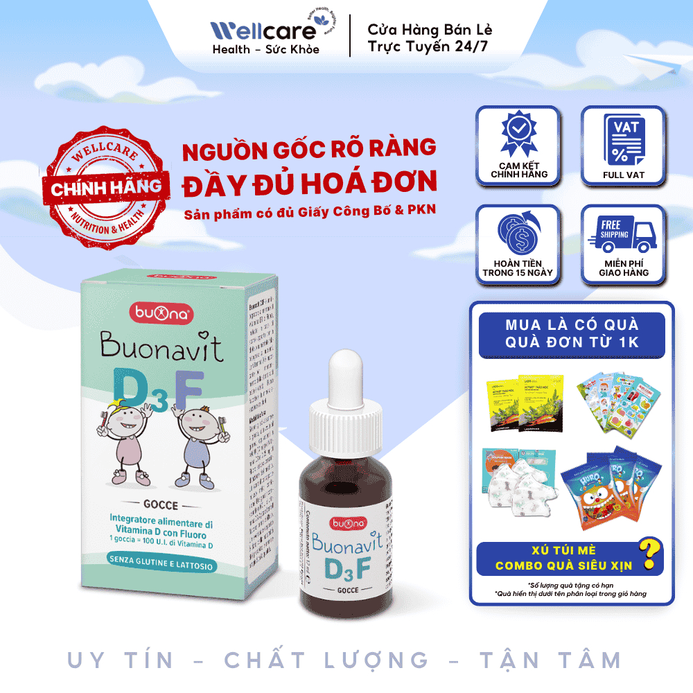 [✨CHÍNH HÃNG] BuonaVIT D3F Lọ 12ml - Chứa Vitamin D3 và Fluor hỗ trợ phát triển xương răng cho trẻ
