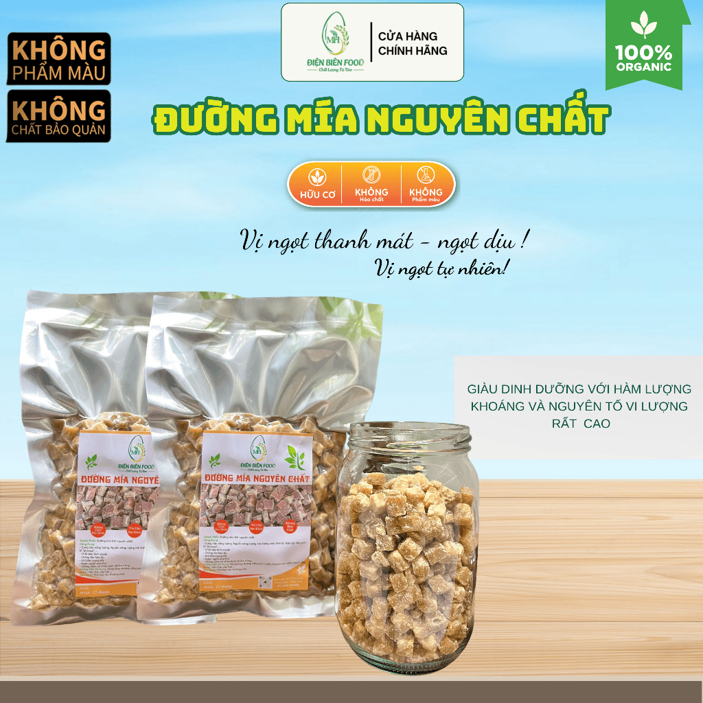 Đường mía Thô Nguyên Chất hữu cơ organic viên nhỏ dễ sử dụng - Điện Biên
