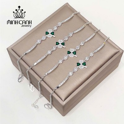Lắc Tay Bạc Nữ Cỏ 4 Lá Xanh Mix Đá - Minh Canh Jewelry