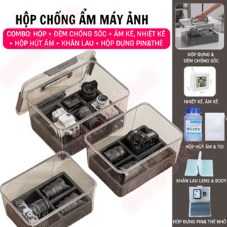 Combo hộp chống ẩm máy ảnh DSLR, Mirrorlessi, Bridge, Compact chuyên dụng 6 trong 1 - Hộp, đệm chống sốc, ẩm kế, hút ẩm