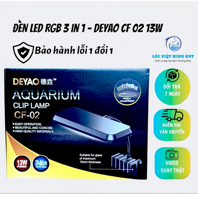 Đèn Deyao CF02 (13W) LED RGB 3 in 1 - Đỏ cá đỏ cây không đỏ nước, giúp màu cá màu cây đẹp hơn