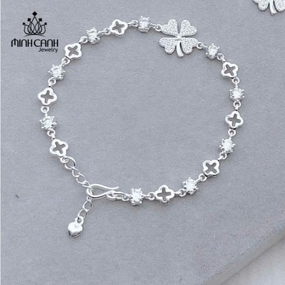 Lắc Tay Bạc Nữ Cỏ 4 Lá Có Đuôi Đính Đá Lấp Lánh - Minh Canh Jewelry