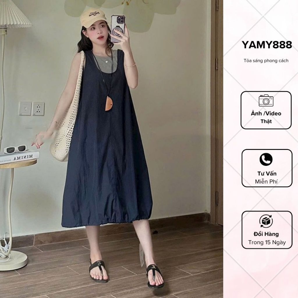 Set Váy Yếm Kèm Áo Sát Nách Quảng Châu Phong Cách Vinatge V6398  - Yamy888