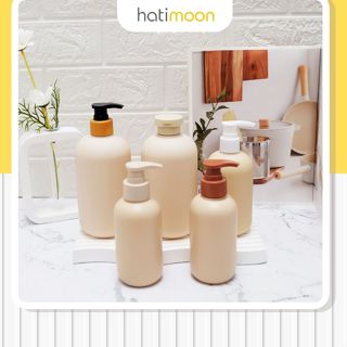  Chai nhựa Hatimoon 300ml đựng dầu gội sữa tắm mỹ phẩm nước rửa tay - Màu Be BTP 