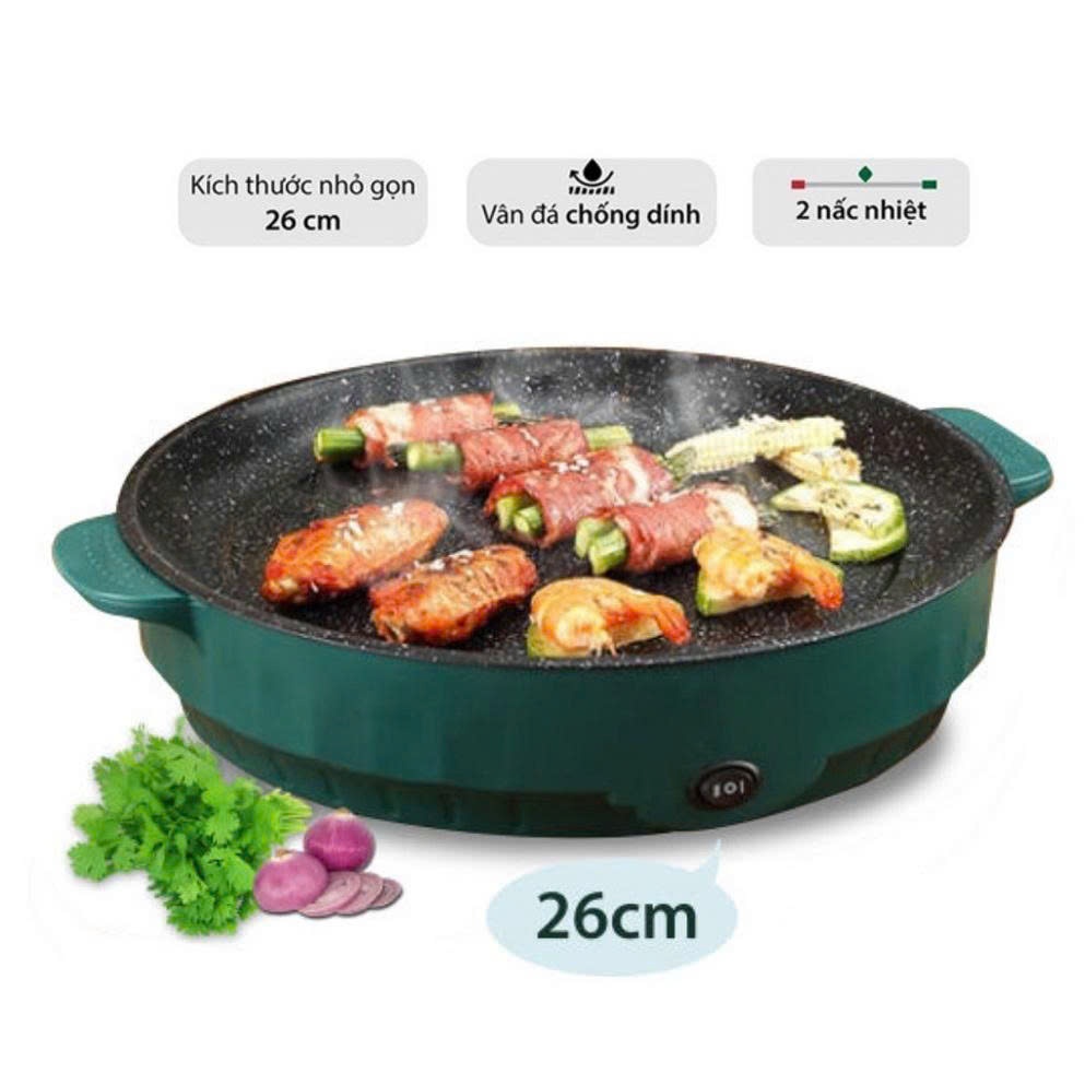 Chảo Nướng Điện Mini Đa Năng 26cm, Bếp Nướng Điện Chống Dính, Nướng Thịt BBQ Hàn Quốc