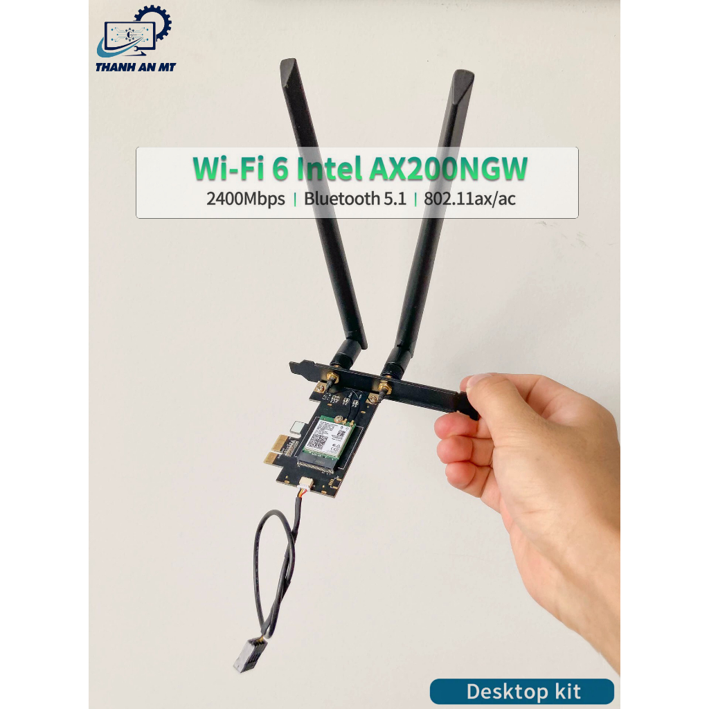 Bộ Wifi  PCIE-M2 cho LAPTOP/TINYPC/PC/SFF mã INTEL AX200 wifi 6 có 5GHZ max 2.4Gbps Bluetooh 5.2