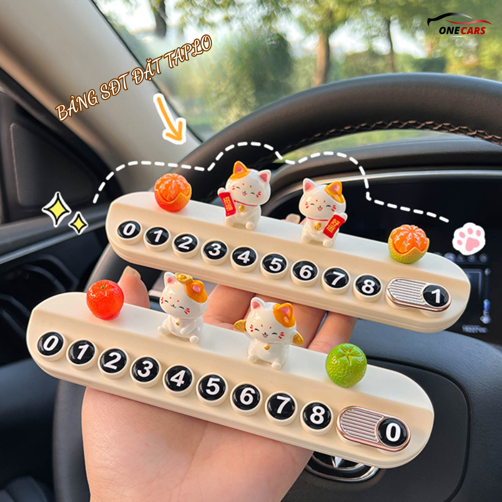 Bảng Số Điện Thoại Trên Ô Tô ONECARS Trang Trí Mèo Thần Tài Mini