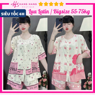 Đồ ngủ nữ bigsize 55-75kg, pijama đùi ngắn cổ tròn nút bọc lụa latin mịn mát 75CC17, đồ bộ nữ đồ mặc nhà cute sang chảnh
