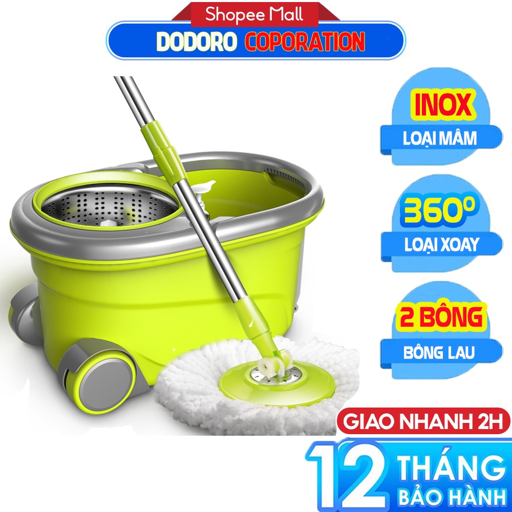 TRỌN BỘ Chổi lau nhà tự vắt thông minh xoay 360 độ DODORO BL88R360, có bánh xe