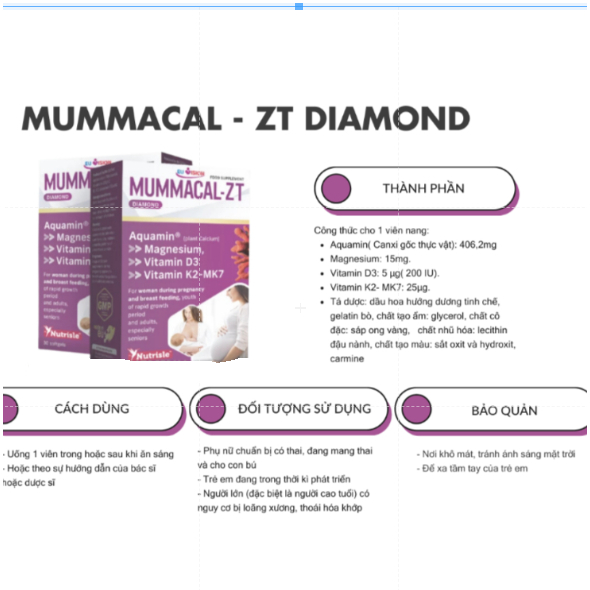 MummaCal-ZT Diamond – Bổ sung canxi hữu cơ và khoáng chất cho mọi lứa tuổi và phụ nữ thời kỳ mang th