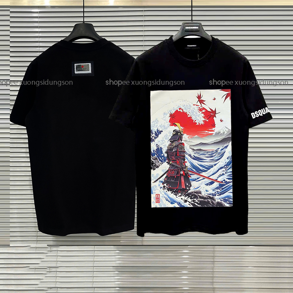 Áo phông Dsq Samurai cổ tròn nam nữ, áo thun Dsq samurai hottrend mới nhất, chuẩn lô gô sắt dsq nổi 