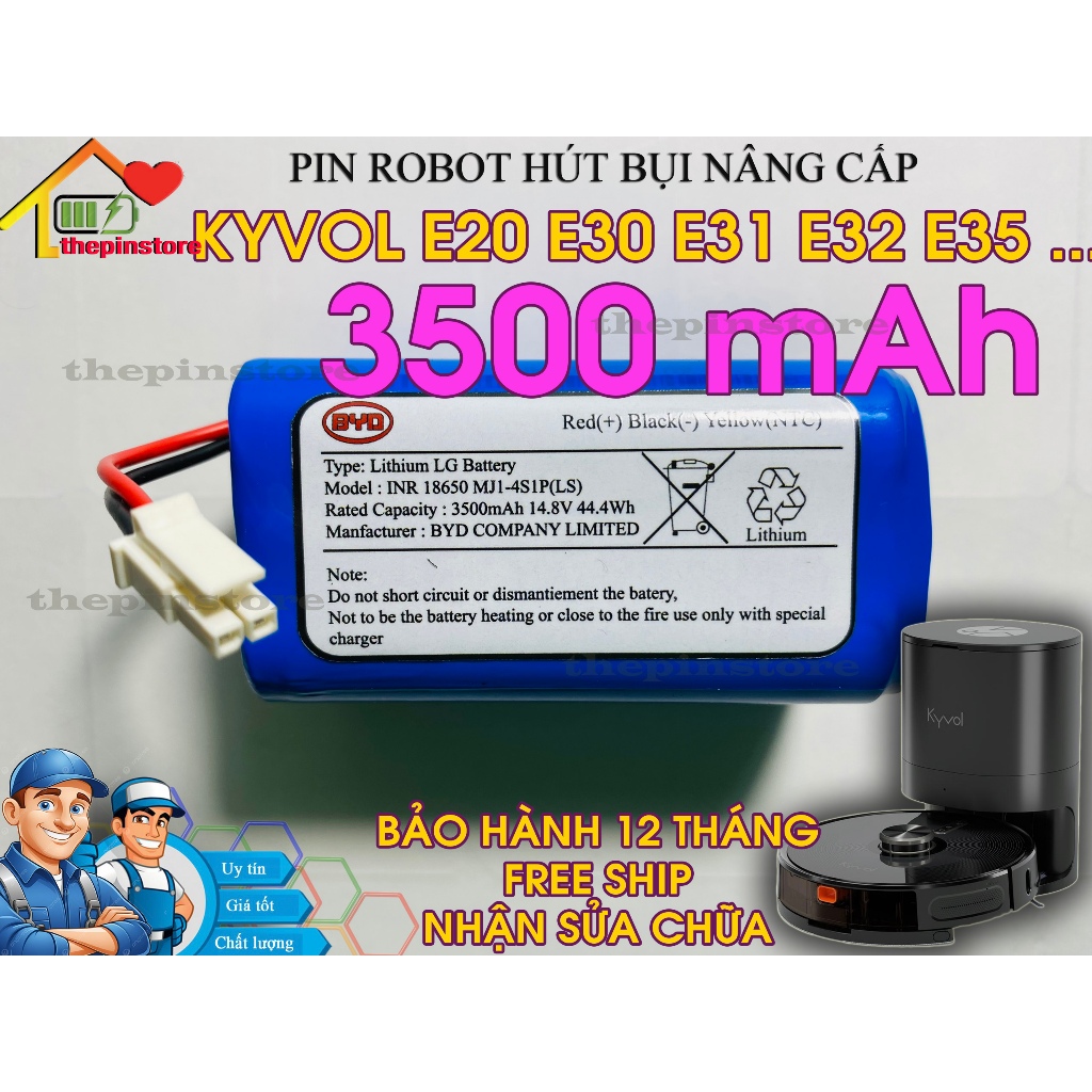 PIN ROBOT HÚT BỤI NÂNG CẤP KYVOL E20 E30 E31 E32 E35 .. BẢO HÀNH 12 THÁNG CHÍNH HÃNG LG