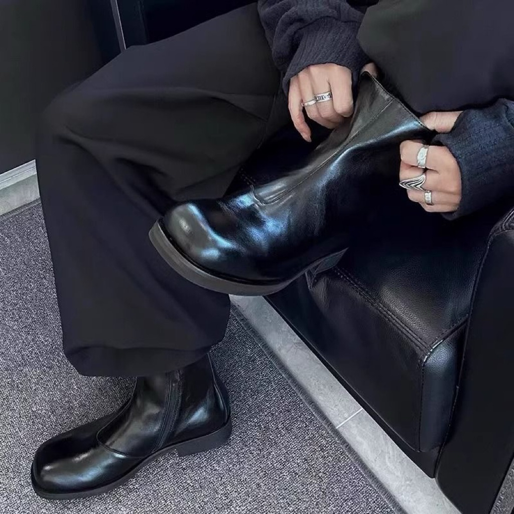 (ORDER 66630) Giày Boot Cao Cổ Da Nhân Tạo Cao Cấp Microfiber Khoá Kéo Mũi Vuông Tròn Unisex Nam Nữ 