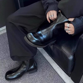 (ORDER 66630) Giày Boot Cao Cổ Da Nhân Tạo Cao Cấp Microfiber Khoá Kéo Mũi Vuông Tròn Unisex Nam Nữ Hàn Quốc 2025 66630