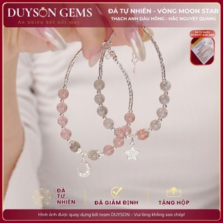 Vòng tay Duyson Gems chuỗi Thạch anh dâu hồng mix Hắc nguyệt quang treo charm trăng sao LTPT40