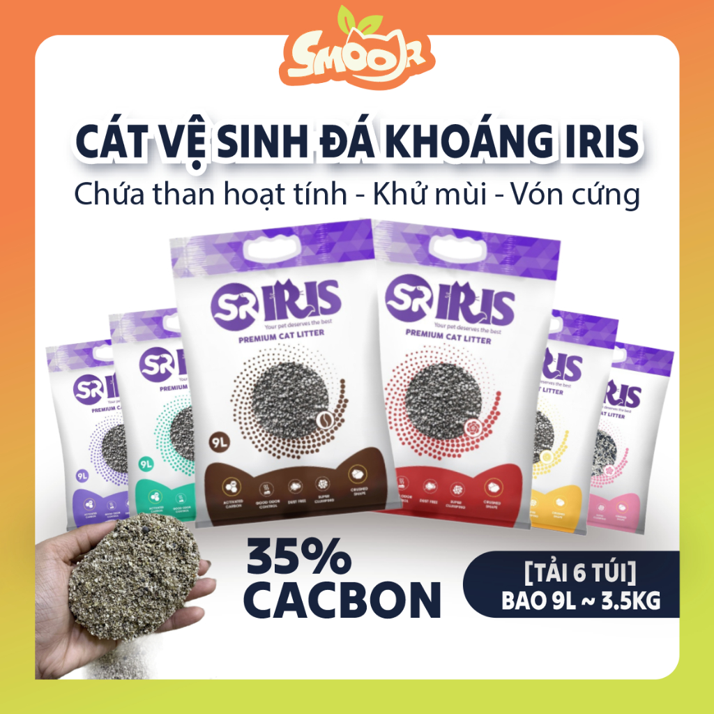 [TẢI 6 TÚI] Cát IRIS cho mèo 9L - Cát vệ sinh cho mèo Iris than hoạt tính, khử mùi, vón tốt