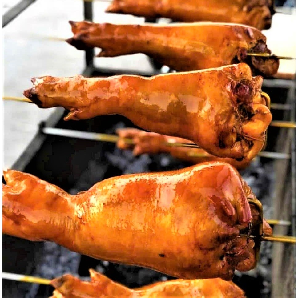 Xiên quay chân giò heo có bánh răng cho lò quay, xiên quay chân giò heo inox 304 không gỉ