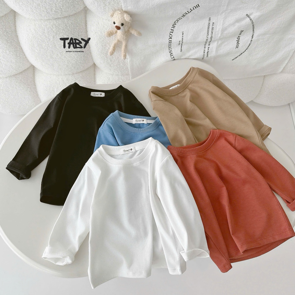 Áo thun dài tay basic Taby Kids, chất liệu cotton mềm mịn thoáng khí, cổ tròn đơn giản cho bé 8-23kg