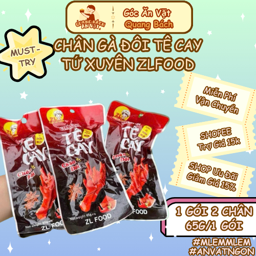 BỊCH 30 GÓI CHÂN GÀ CAY TỨ XUYÊN X2 HIỆU ZLFOOD, CHÂN ĐÔI ZL FOOD 65G/1, CHÂN GÀ CAY TỨ XUYÊN ĐÔI TỔ