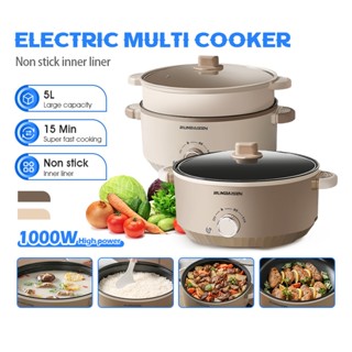 MEEVIDA Nồi Lẩu Điện Đa Năng 2 Tầng Kèm Giá Hấp Tráng Men Chống Dính Dung Tích 4L Cho 2-3 Người