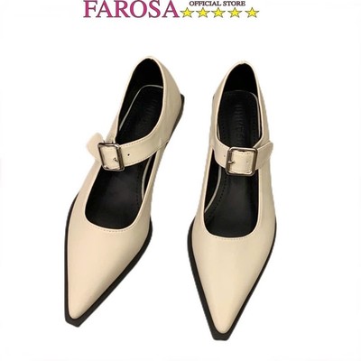 Giày bup bê nữ mũi nhọn đế bằng 2cm FAROSA -H5 giày marry janes da lỳ quai khóa cách điệu siêu hót