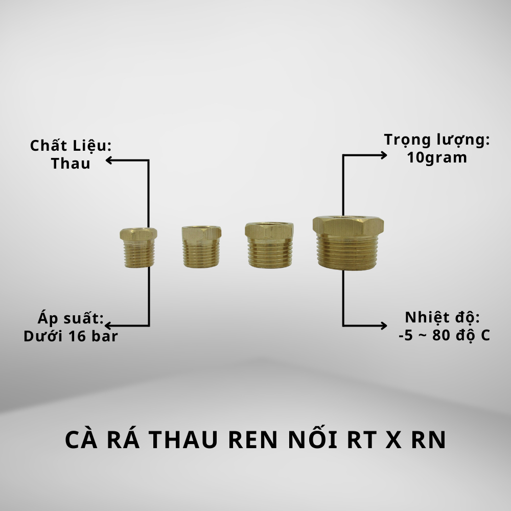 Cà rá thau nối ren trong x ren ngoài 9.6–27mm | Fitting đồng khí nén, chuyển ren bền, kín khí